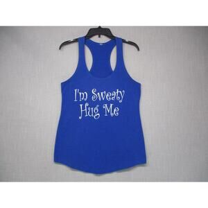 Blue Bold Graphic Activewear Fun Trendy‎ Racerback Tank Top Womens Size M